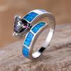 Mystic Rainbow Triangle CZ Stone Ring Blue Fire Opal Engagement Band Rings For Women Vintage Trendy CopperColor Wedding Jewelry