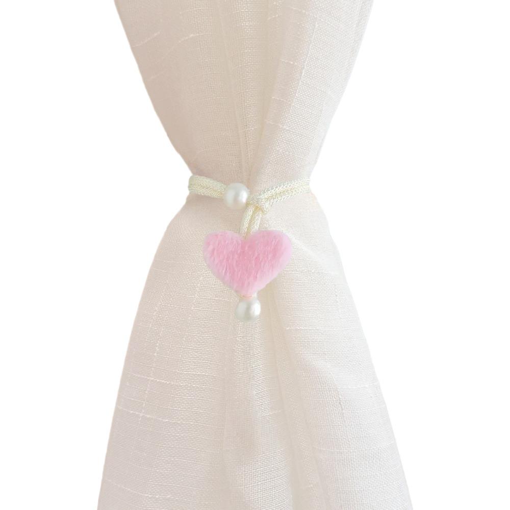 2PCS Drapery Cords Heart-shaped Curtain Tiebacks Romantic with Beads Window Curtain Holders Plush Curtain Strap Valentine's Day