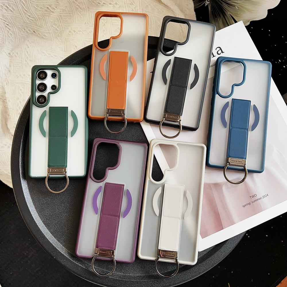 KEYSION Magnetic Phone Case for Samsung Galaxy S23 S24 25 Ultra Translucent Matte Silicone+PC Upright Kickstand Shockproof Back Cover
