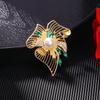 Vintage Hollow Leaf Pearl Brooches For Women Green Color Crystal Rhinestone Flower Lapel Pines Clothing Party Accessories Gifts