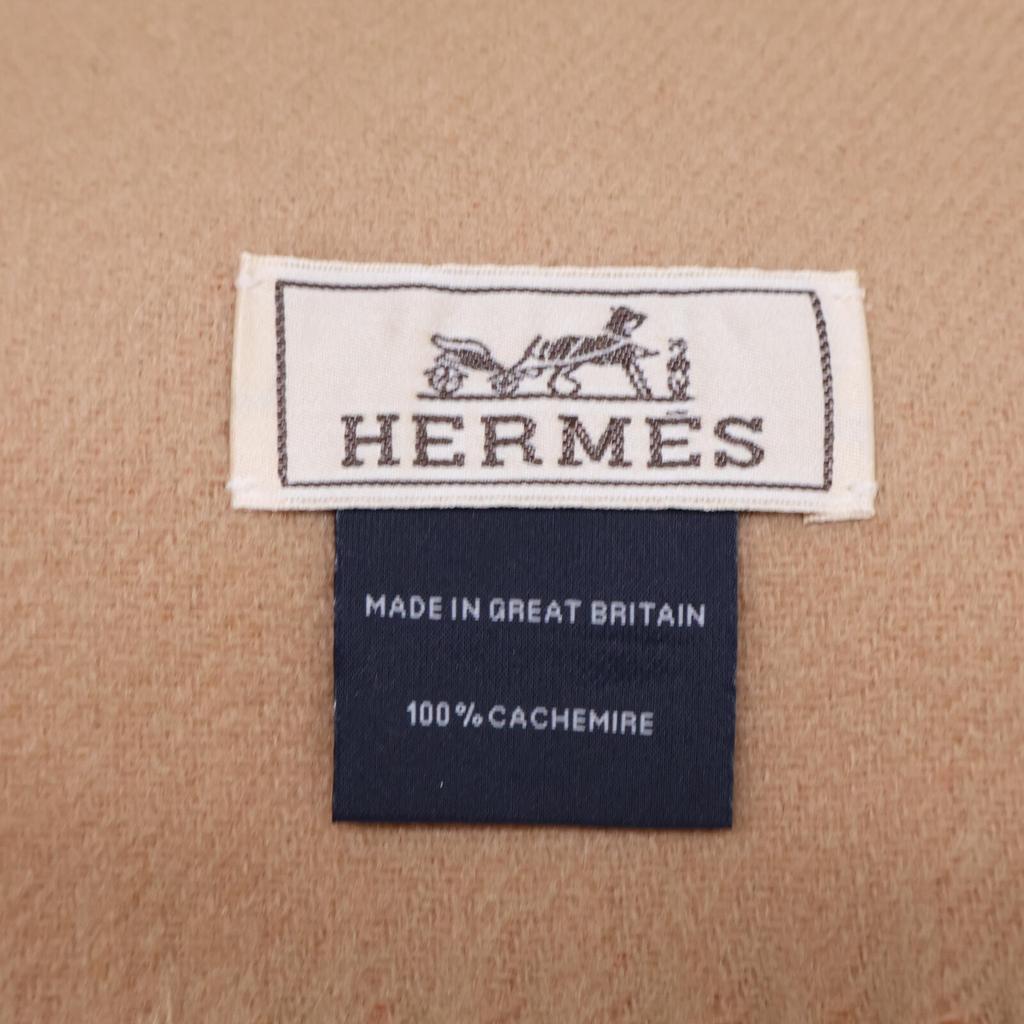 Hermes Embroidered Logo, Cashmere, Fringe Scarf Orange / beigeUsed