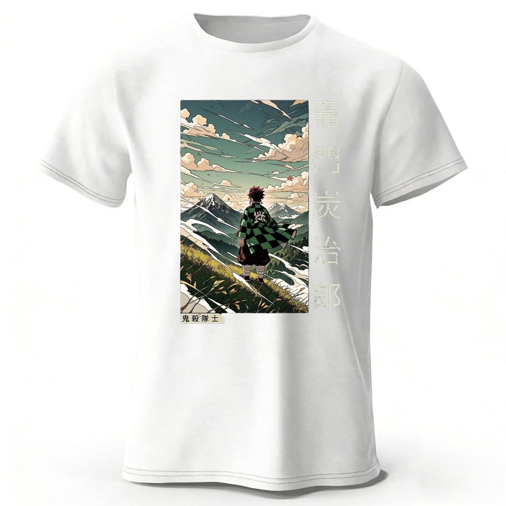 Demon Slayer Mount Fuji Printed Pure Cotton T-shirt Men/women Fashion Casual Loose Plus-size Short Sleeves Top