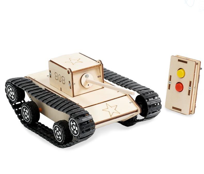 Children's Wooden Remote Control Tank Kit, Ages 4-14 – Educational STEAM Science Model for Primary School Students