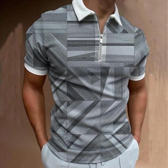 Men'S Polo Shirt Men'S Casual Short Sleeve Lapel T-Shirt 3D Printed Short Sleeve Zipper Polo