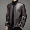 Herren-Lederjacke mit Stehkragen, neue Lederjacke für Herbst und Winter, Lederjacke in Übergröße, Plüsch- und dicker Herrenmantel mittleren Alters