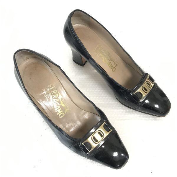 Salvatore Ferragamo Pumps High Heel Size 5C 22.5 Black Shoes Pumps(USED)