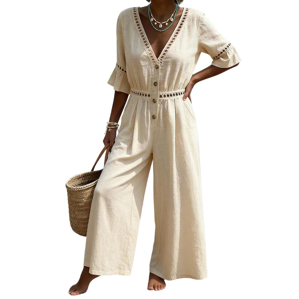 Rompers For Women Deep V Neck Sleeveless Jumpsuit Loose Fit Work Overalls Dressy Casual Summer Jumpsuits