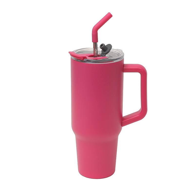Stainless Steel Handle Car Cup Double Drink Large Capacity Straw Cup Household Solid Color Light Luxury Thermos Cup