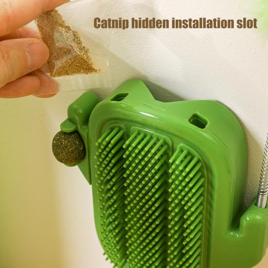 3-in-1 Cat Self Groomer Brush Wall Corner Massage Comb with Catnip Ball Feather Toys Cactus Shape Cat Face Scratcher for Indoor Cats