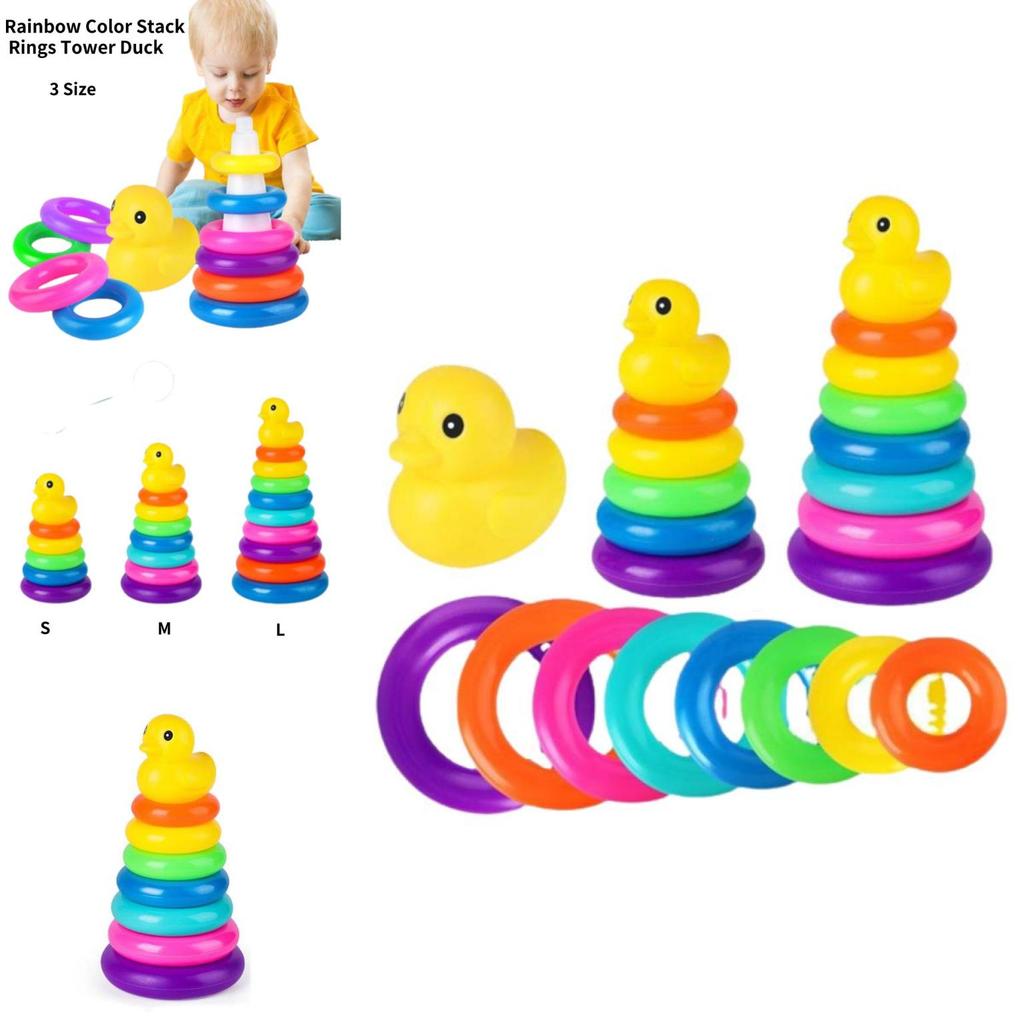 Jenga Rainbow Color Ring Stacking Tower Duck Tub Play Toys Baby Development