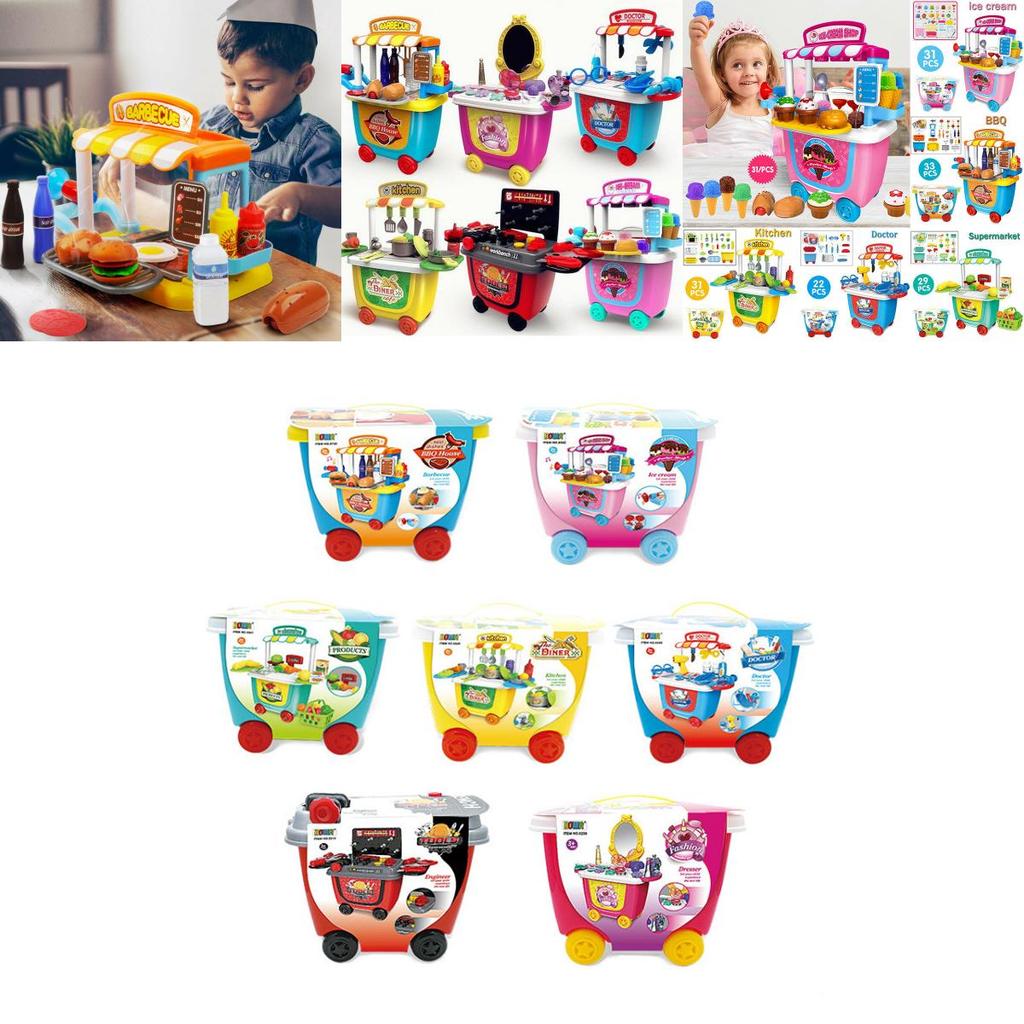 Cute Simulation Kids Ice Cream Shop Kitchen Cart Pretend Toy Set Role Play Gift