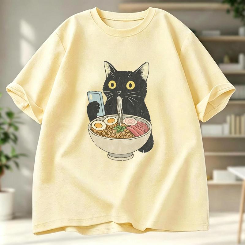 Cat Eating Raunisex Funny Shirtgraphic Tee For Cat Loversvintage Topscool Casual Cat Print Tshirtsfashion Tee Tshirts Tops