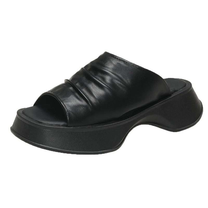 

Beautiful slope heel, sandals women s spring and summer 2025 new outer wear thick-soled folds with skirt high-heeled cool slippers 40 чёрный