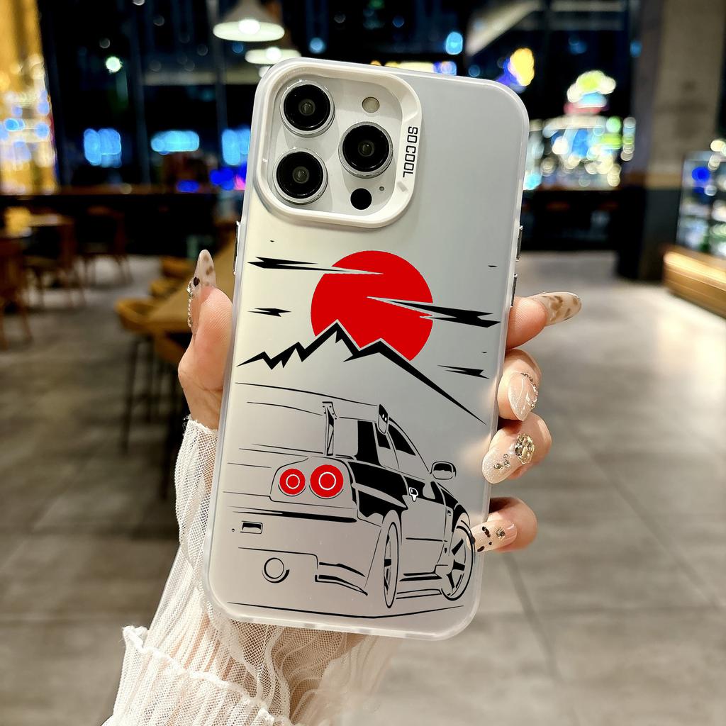 Color Phone Case For iPhone 17 16E 16 11 15 14 Pro MAX 12 13 MINI 7 8 Plus XR SE Silver Plated IMD Cover Japan JDM Sports Car