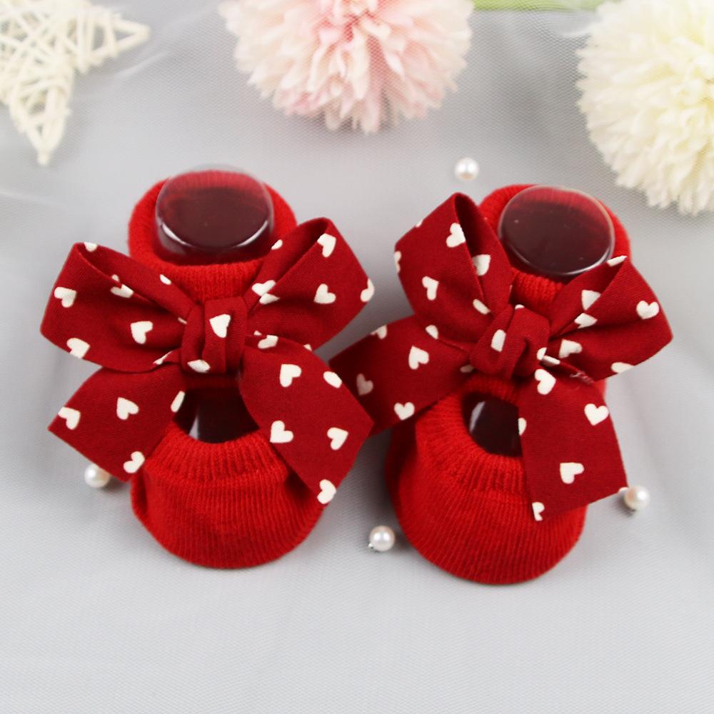 BornToGirl 0-12M Neugeborene Baumwollsocken Schleife Säugling Rutschfeste Socken Babymädchen Socken Babymädchen Socken Frühling Sommer Herbst Winter
