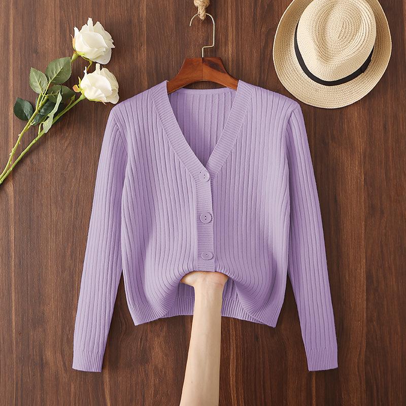 2025 Women's V-neck Loose Knit Cardigan - Short, Long Sleeve Sweater for Spring & Autumn