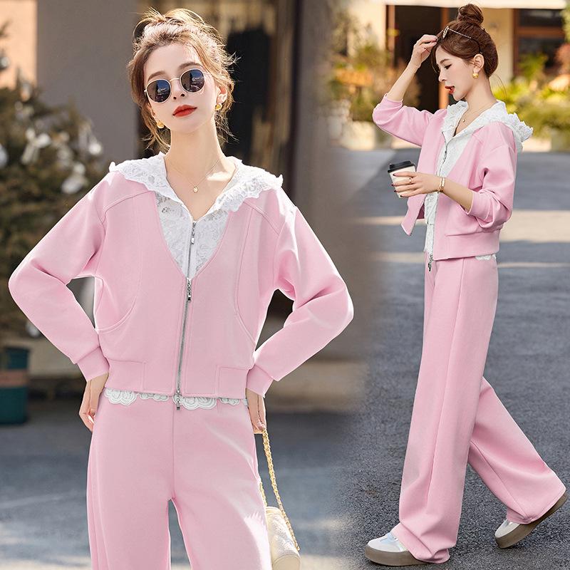 Spring 2025 Fashion: Small Fragrant Lace Patchwork Jacket & Long Pants Set