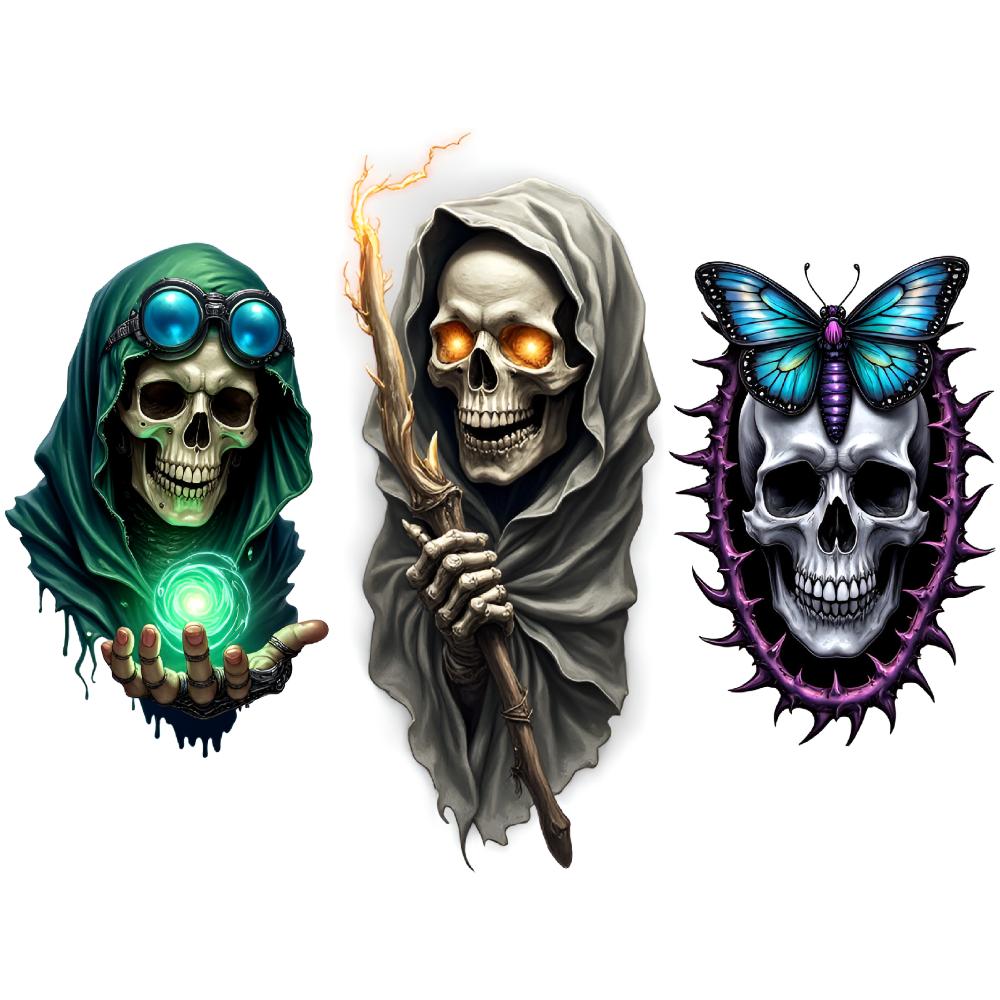 

3pcs Temporary Tattoo Butterfly Tattoos Colorful Realism Skull Tattoos Realistic Temporary Tattoos For Men Women Thighs