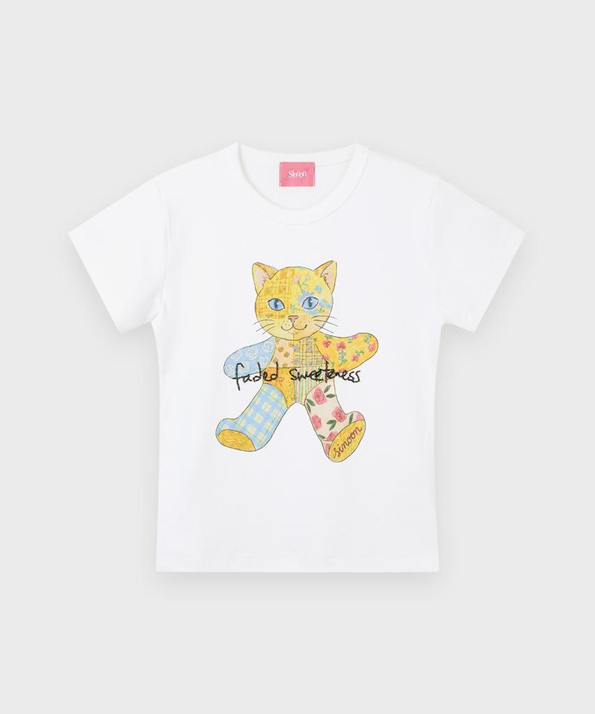 SINOON Patchwork Beads Cat T-Shirt (White)