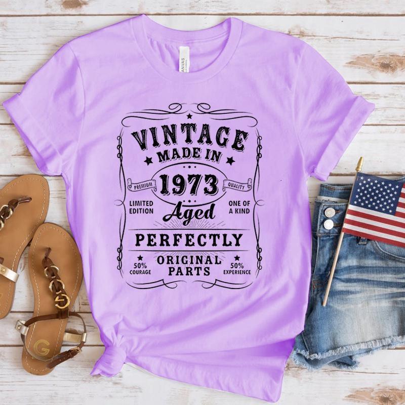 New Funny Vintage 1973 Birthday T Shirt Unisex Short Sleeve O Neck Summer Casual Vintage 1973 Letter Printing T-Shirt Top Tee