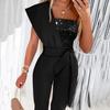 2024 Spring/Summer Sleeveless Sequin Jumpsuit for Women with Belt - European & American Slim Fit