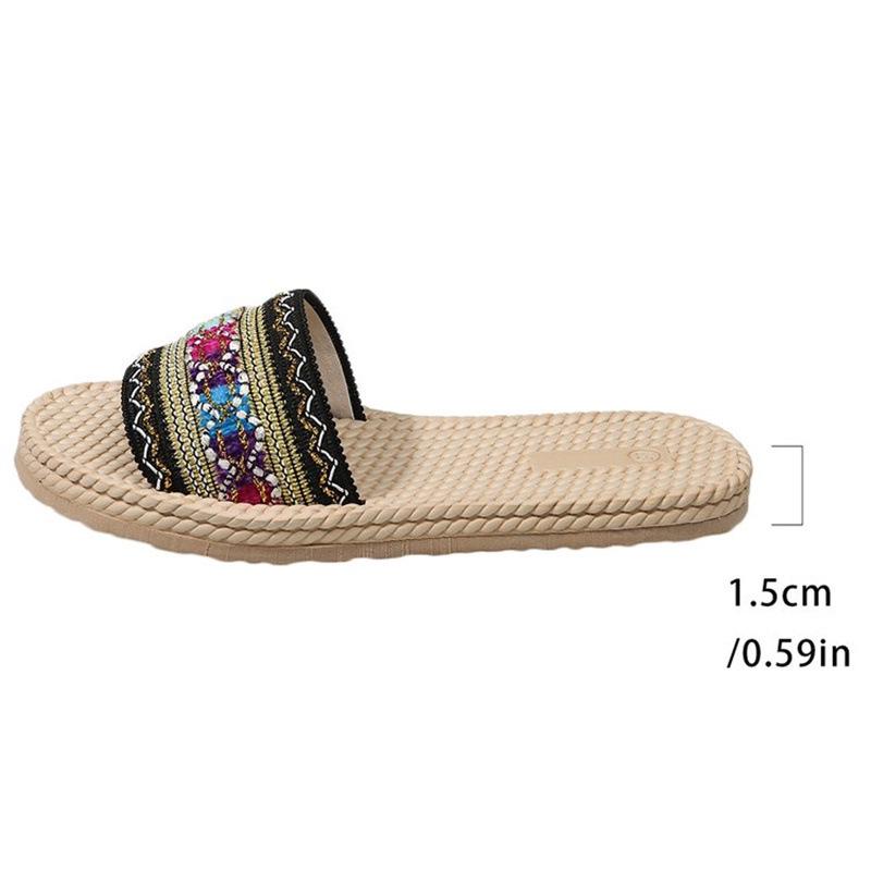 Ethnic Style Thick-Soled Large Size Casual Open-Toe Flip-Flop Sandals with Hemp Rope Sole