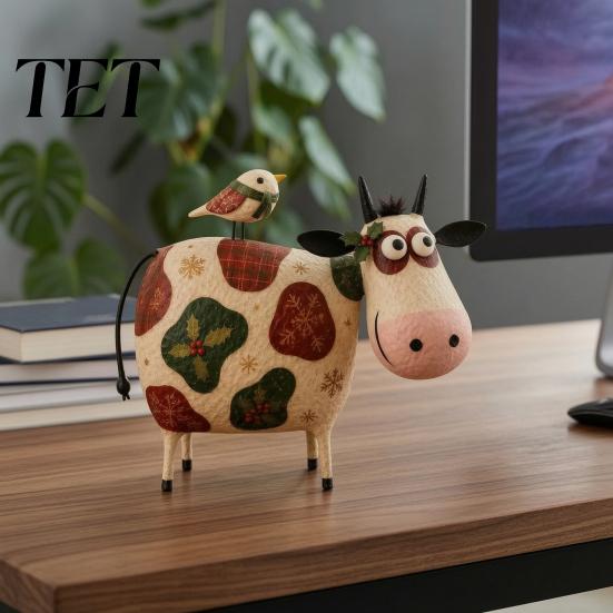 Charming Wildlife Collectibles Creative Cow Sculpture with Bird, Resin Animal Figurine, Pastoral Statue, Rustic Whimsical Home Accents Artistic