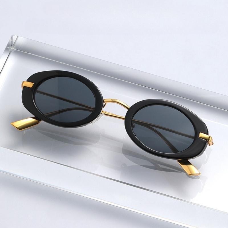 Oval Small Frame Sunglasses Women's Men's Retro Sunshade UV Sun Glasses Luxury Designer Punk Popular Metal Eyeglasses