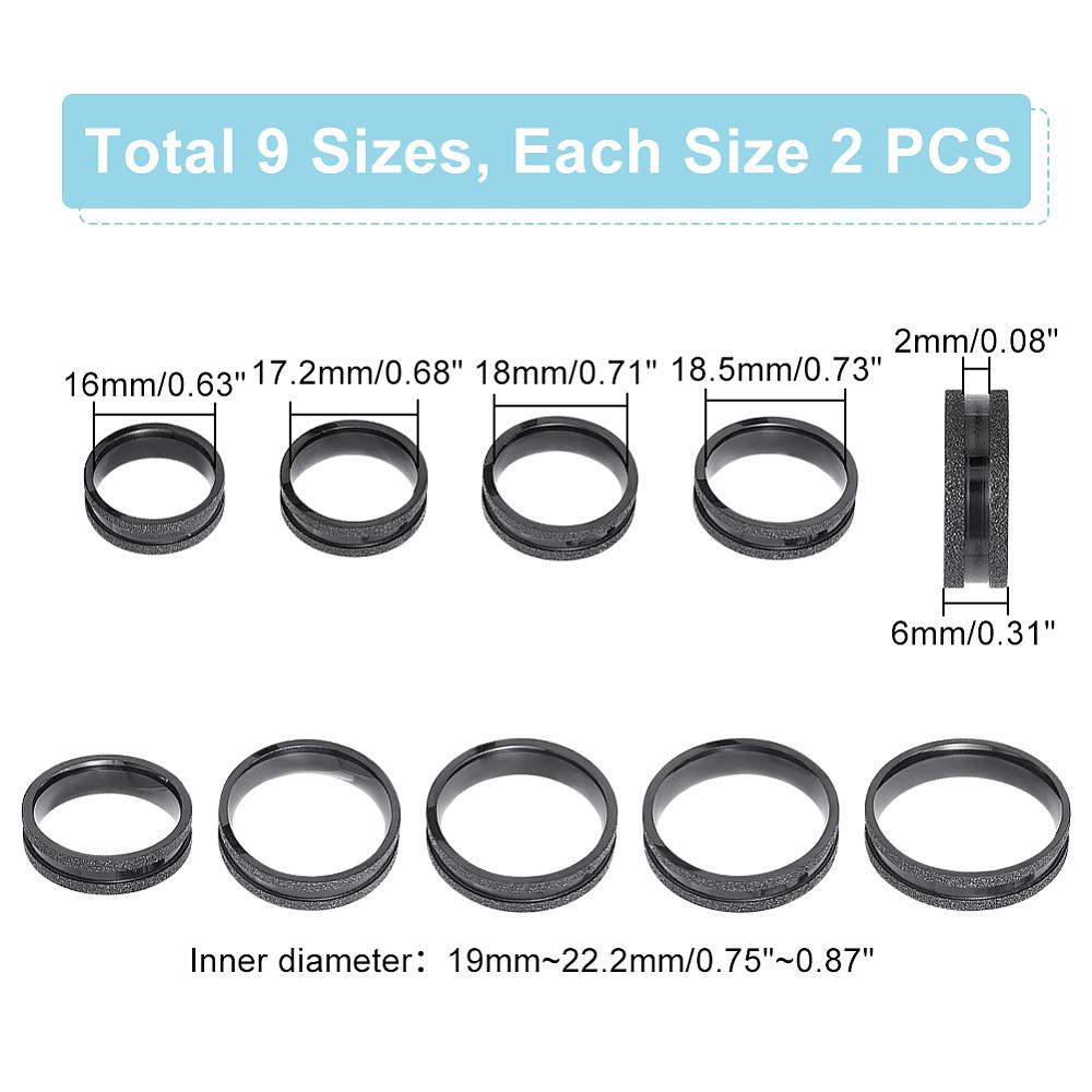 18Pcs 9 Size 201 Stainless Steel Grooved Finger Ring for Men Women, Electrophoresis Black, Inner Diameter: 16~22.2mm, Wide: 6mm, 2Pcs/size