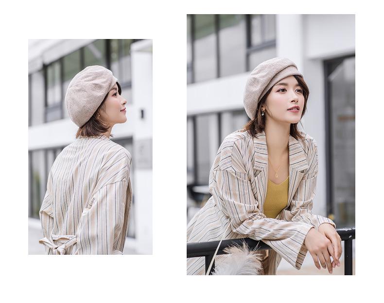 Women's Autumn/Winter Houndstooth Beret - Retro British Style