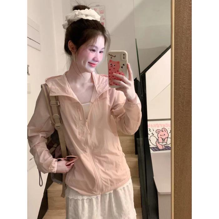 

Korean Style Lightweight Pink UV Protection Jacket for Women - Summer Breathable Sun Protection Small