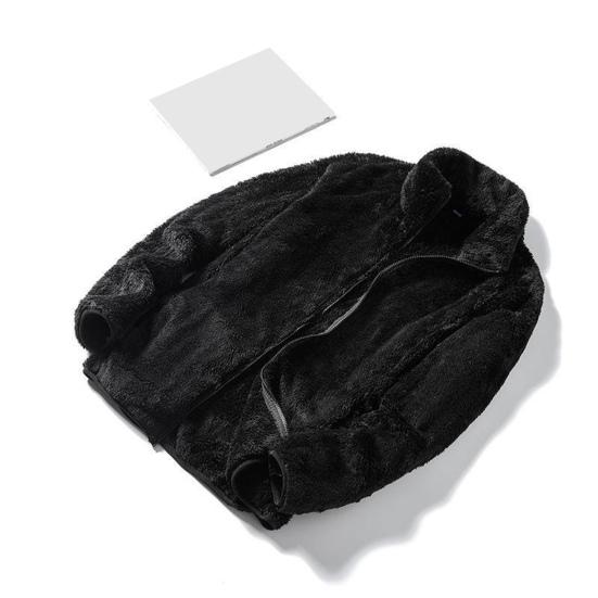 Høst Vinter Kvinner Menn Ensfarget plysj frakkstativ Krage Langermet glidelåslomme Dobbeltsidig fortykket fuskepelsjakke Streetwear