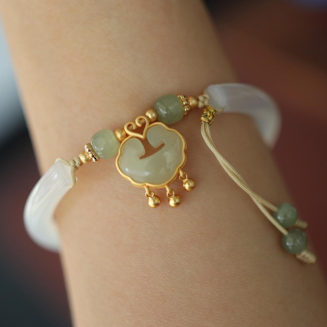 

Подарок девушке, браслет с замком из натурального благословения, браслет из нефрита, халцедона, благоприятного облака, браслет с замком желаемого