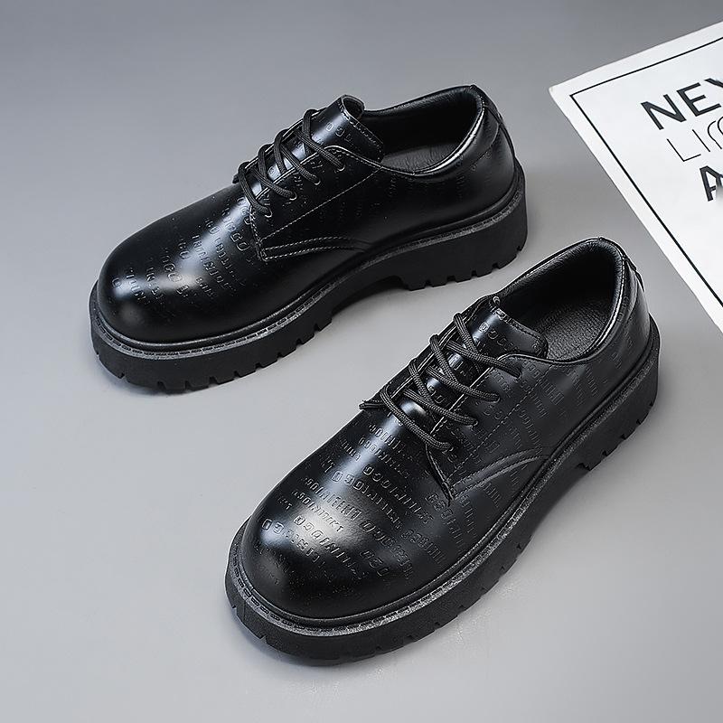 Spring Men's Shoes Business Casual Dress British Wedding Groom Wedding Sports Large Size Thick Sole Black Big Head Leather Shoes