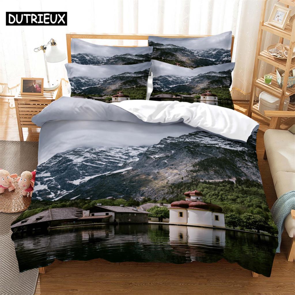 

House 3D Digital Bedding Sets Home Bedclothes Super King Cover Pillowcase Comforter Textiles Bedding Set bed cover set (135x200cm)&set