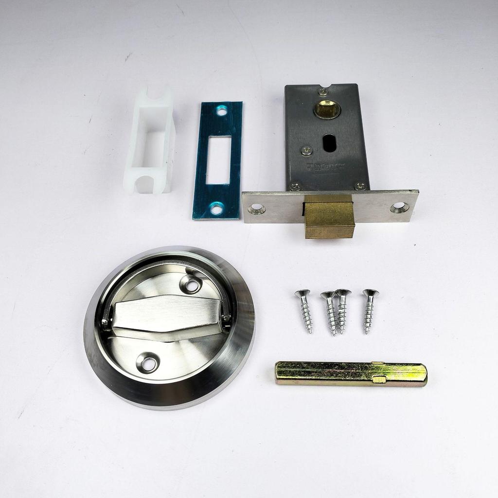 Stainless Steel Invisible Door Lock with Pull Ring, Single/Double-Sided Mounted Round Handle.