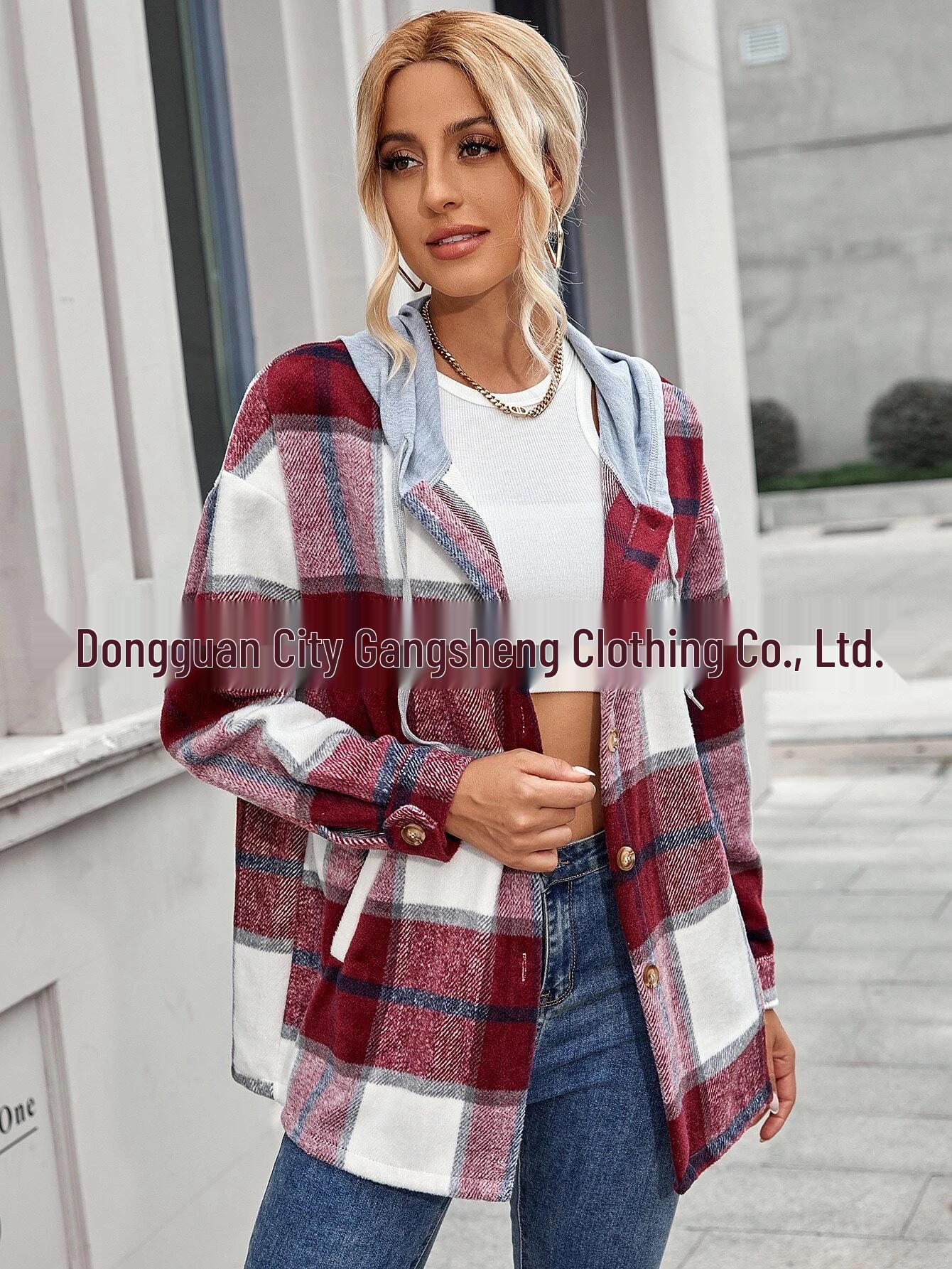 Autumn/Winter Women s Plaid Woolen Lapel Loose Fit Cardigan Coat Medium