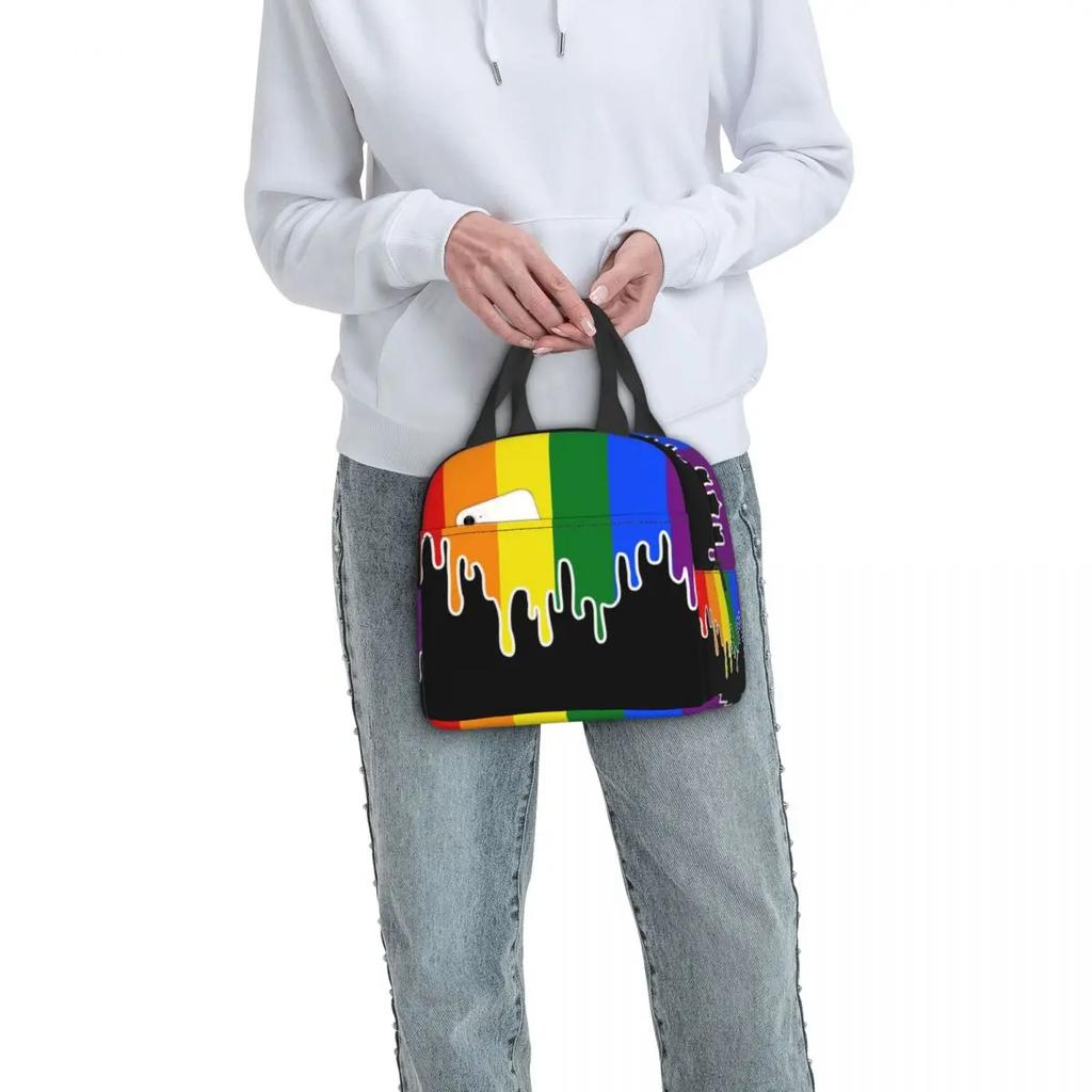Gay Pride Flag Drip Design Insulated Lunch Bag Women Resuable LGBT Rainbow Lesbian Thermal Cooler Lunch Box Office Picnic Travel