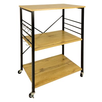 Industrial Kitchen Shelf On Wheels 3 Shelves Cart Knotted Oak Loft 60X40X90