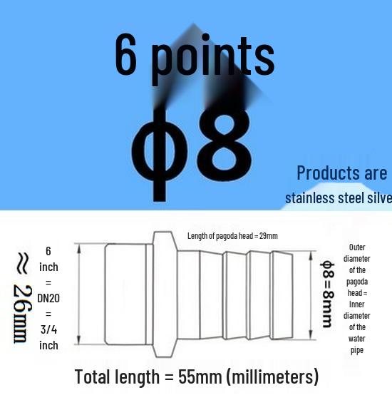 304 Stainless Steel Hex Threaded Water Hose Barb Connector