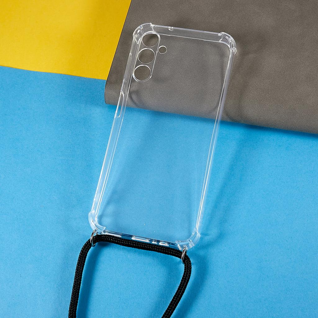 Phone Back Cover for Samsung Galaxy A24 4G (162.1 X 77.6 X 8.3mm) Four Corner Shockproof HD Clear TPU Case with Lanyard