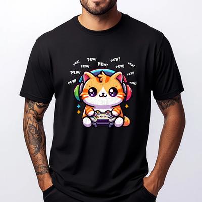 Cat Gamer Pew Funny Video Games Vintage Boys XS Graphic T Shirts T Shirts For Men St Patrick's Day