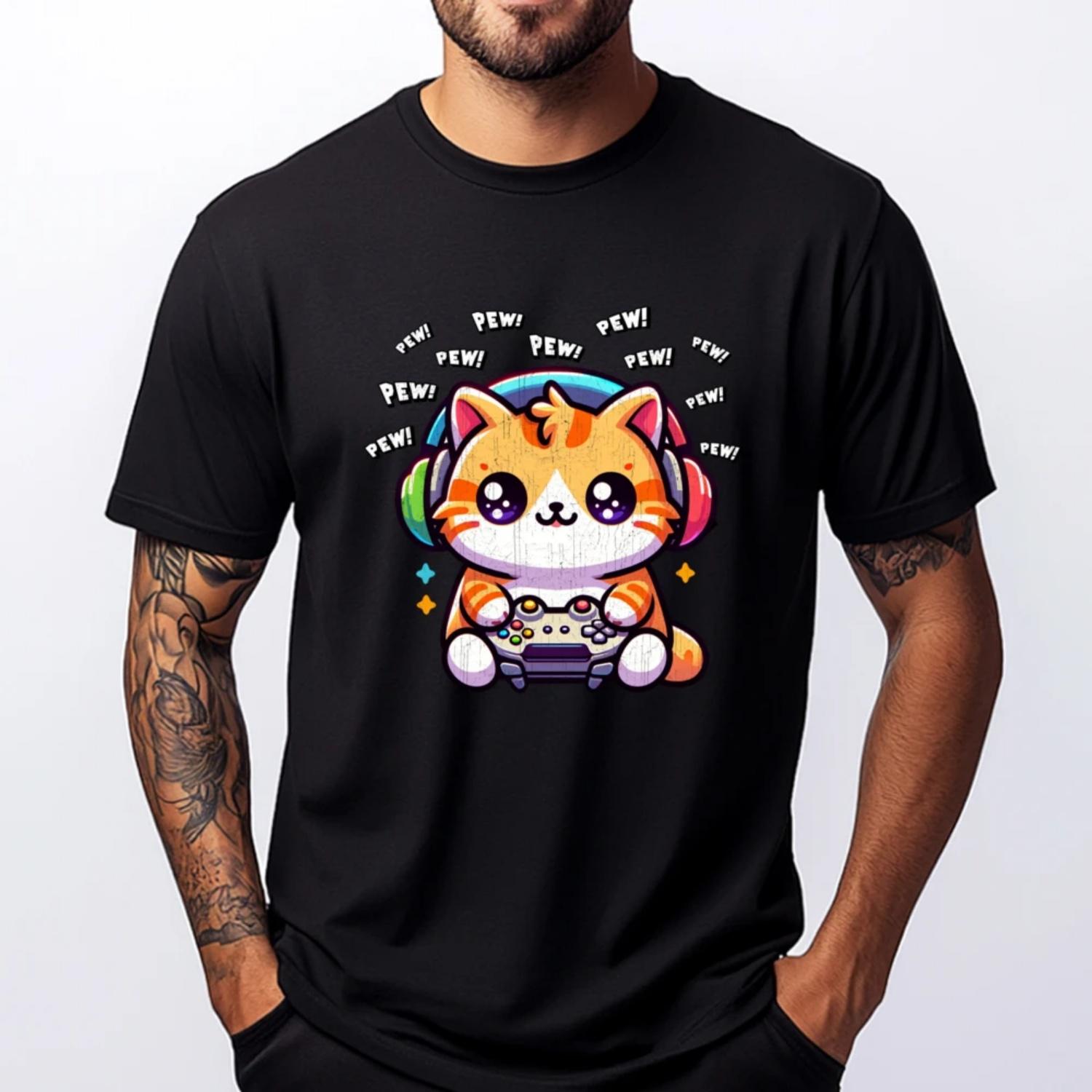 

Cat Gamer Pew Funny Video Games Vintage Boys XS Graphic T Shirts T Shirts For Men St Patrick s Day S чёрный