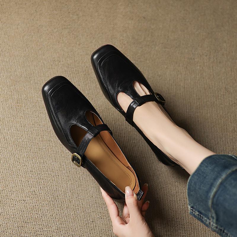 Fashion 2025 Women's Shoes Style T-strap Mid-heel Loafers Leisure Soft Comfortable Retro High Quality Female Moccasins Shoes for Woman