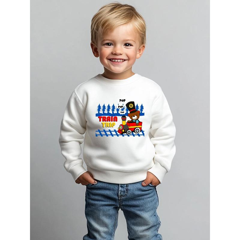 Kids Sweatshirt Spring/Autumn Cartoon Print Round Neck Sweatshirt Sportswear 110 белый