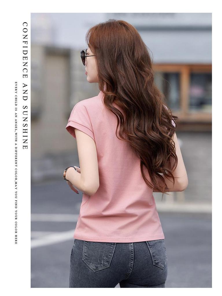 Women's Solid Color Pure Cotton Short-Sleeve Polo T-Shirt, Summer 2025 Collection - Versatile and Loose Fit