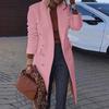 Women Autumn Winter Length Woolen Coat Double Breasted Pockets Solid Color Outwear Streetwear