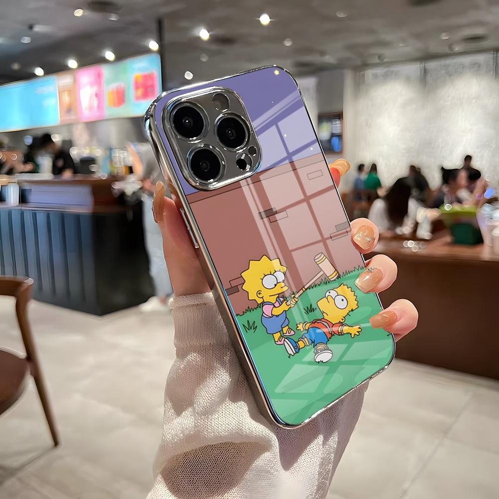 The Simpsons Phone Case For IPhone 17 Pro Max 15 Pro 16 14 Plus 12 13 Mini 11 Pro Shockproof Electroplated Glass Cover