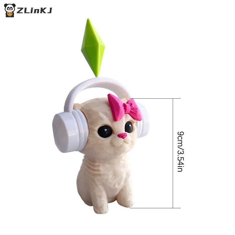 3D Printed Dancing Cat Headphones Statue Modern Cat Ornament for Desk Living Room Creative Gift for Pet Lovers Home Decor
