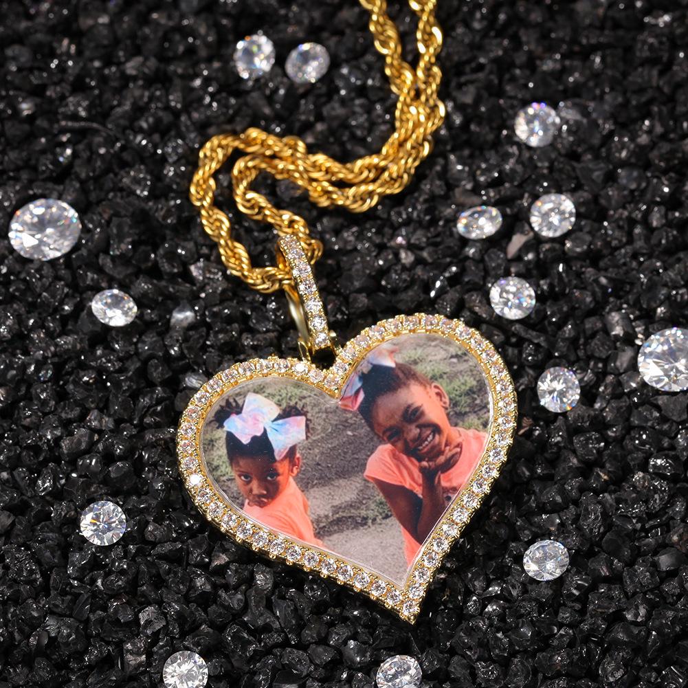 HIPHOP Heart Pendant Necklace Inlaid with Zirconia - Copper DIY Creative Jewelry